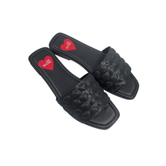 Love Moschino Slide Sandals Embossed Hearts Black Size 37 - Picture 4 of 13